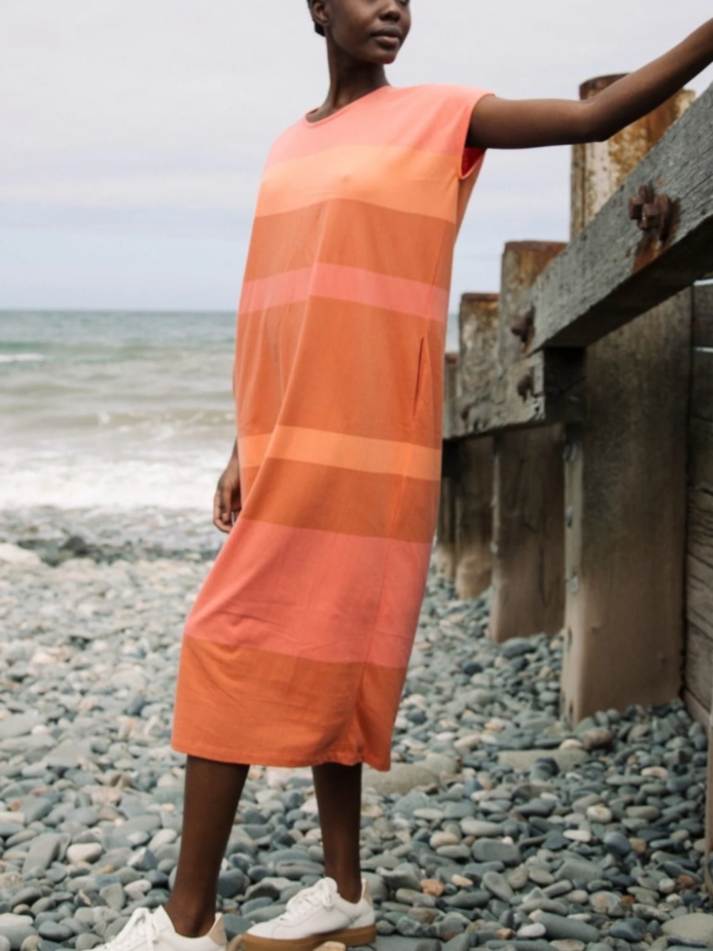 Beaumont Organic Dana-Jo Organic Cotton Dress Coral Multi Stripe
